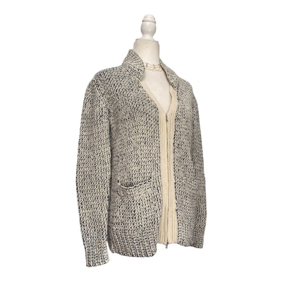 3.1 PHILLIP LIM Double Collar V-Neck Marled Yarn Wool Blend Cardigan chunky knit - Picture 7 of 16